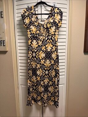 Manuhealii Navy and Yellow Geometric Maxi Dress. Pls see pics/description.